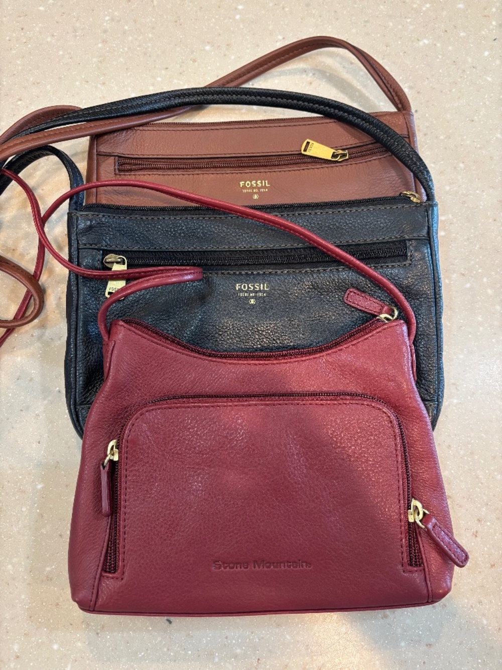 Lot of 3 Leather Crossbody Purse Bags Stone Mountain Fossil